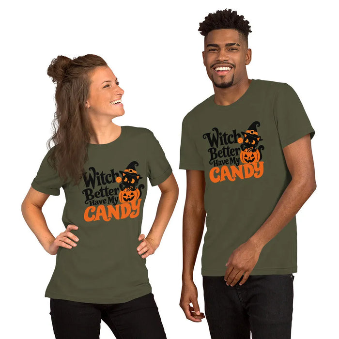 Witch Better Have My Candy T-Shirt - Cute Halloween Witch Cat and Pumpkin Graphic Tee
