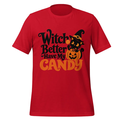 Witch Better Have My Candy T-Shirt - Cute Halloween Witch Cat and Pumpkin Graphic Tee - Image 1