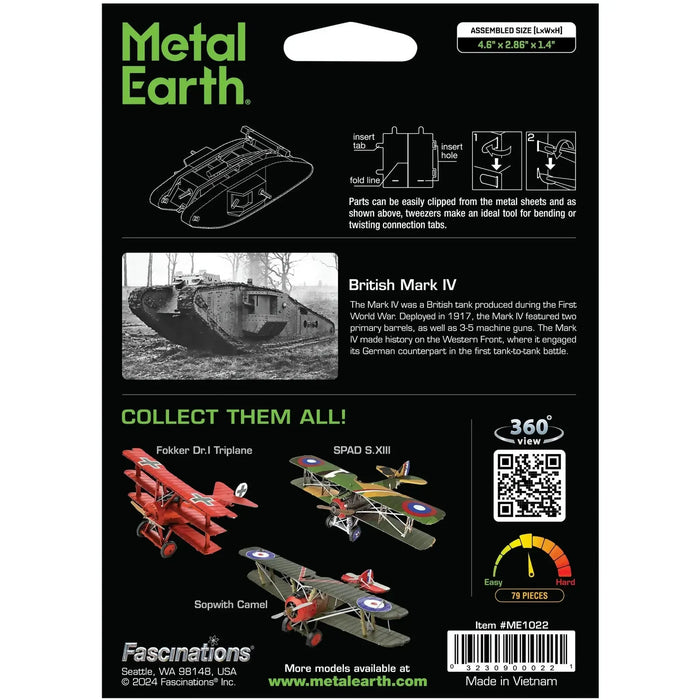 World War I - British Mark IV Tank Figure Model Kit (1:68 Scale, Steel, Moderate Difficulty) - Fascinations - Metal Earth Series - (2024)