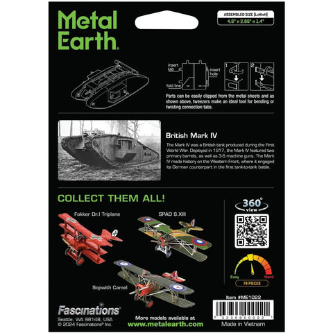 World War I - British Mark IV Tank Figure Model Kit (1:68 Scale, Steel, Moderate Difficulty) - Fascinations - Metal Earth Series - (2024) - Image 3