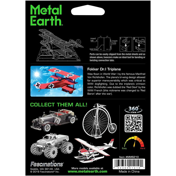 World War I [German Air Force] - Fokker Dr.I Triplane Fighter Aircraft Figure Model Kit (1:70 Scale, Steel, Moderate Difficulty) - Fascinations - Metal Earth Series - (2023)