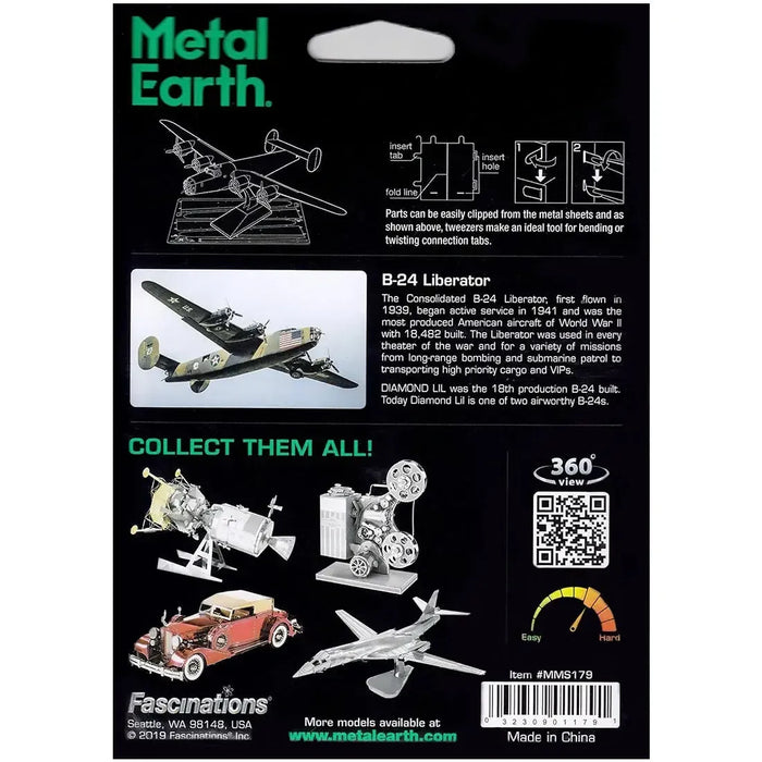 World War II - B-24 Liberator American Bomber Plane Figure Model Kit (1:156 Scale, Steel, Challenging Difficulty) - Fascinations - Metal Earth Series1