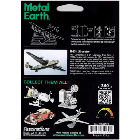 World War II - B-24 Liberator American Bomber Plane Figure Model Kit (1:156 Scale, Steel, Challenging Difficulty) - Fascinations - Metal Earth Series1