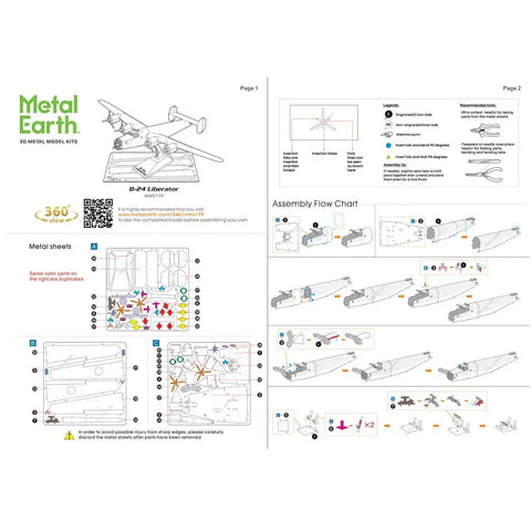 World War II - B-24 Liberator American Bomber Plane Figure Model Kit (1:156 Scale, Steel, Challenging Difficulty) - Fascinations - Metal Earth Series1