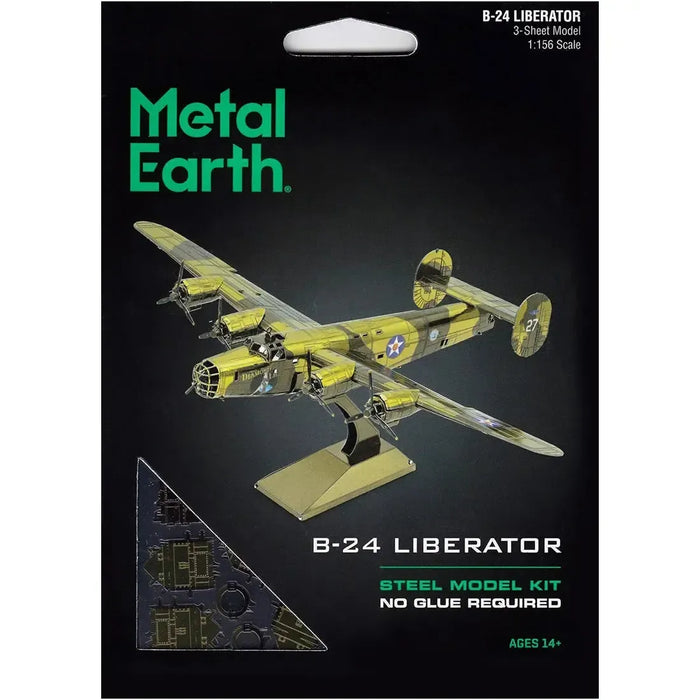 World War II - B-24 Liberator American Bomber Plane Figure Model Kit (1:156 Scale, Steel, Challenging Difficulty) - Fascinations - Metal Earth Series1