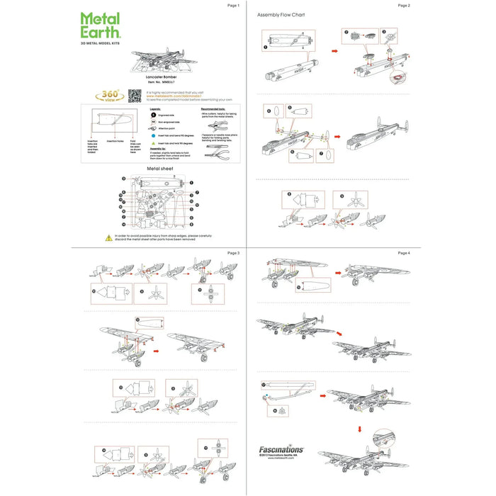 World War II [British Royal Air Force] - Avro Lancaster Bomber Plane Figure Model Kit (Steel, Easy Difficulty) - Fascinations - Metal Earth Series - (2023)