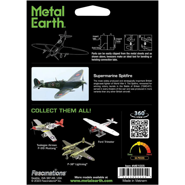 World War II [British Royal Air Force] - Supermarine Spitfire Plane Figure Model Kit (1:65 Scale, Steel, Moderate Difficulty) - Fascinations - Metal Earth Series - (2023)