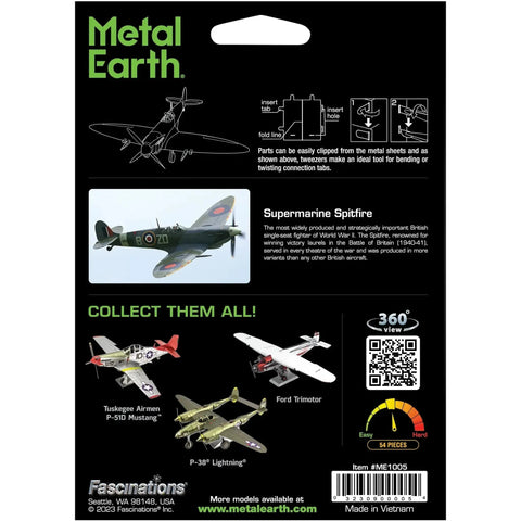 World War II [British Royal Air Force] - Supermarine Spitfire Plane Figure Model Kit (1:65 Scale, Steel, Moderate Difficulty) - Fascinations - Metal Earth Series - (2023) - Image 3