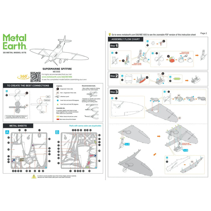 World War II [British Royal Air Force] - Supermarine Spitfire Plane Figure Model Kit (1:65 Scale, Steel, Moderate Difficulty) - Fascinations - Metal Earth Series - (2023)