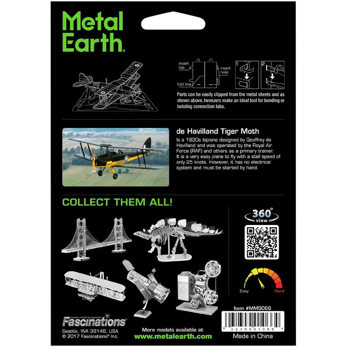 World War II [British Royal Air Force] - de Havilland Tiger Moth Plane Figure Model Kit (Steel, Easy Difficulty) - Fascinations - Metal Earth Series - (2022)
