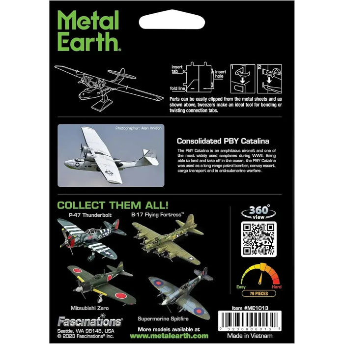 World War II - Consolidated PBY Catalina American Plane Boat Figure Model Kit (1:94 Scale, Steel, Moderate Difficulty) - Fascinations - Metal Earth Series