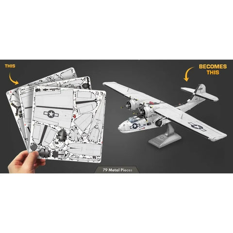 World War II - Consolidated PBY Catalina American Plane Boat Figure Model Kit (1:94 Scale, Steel, Moderate Difficulty) - Fascinations - Metal Earth Series
