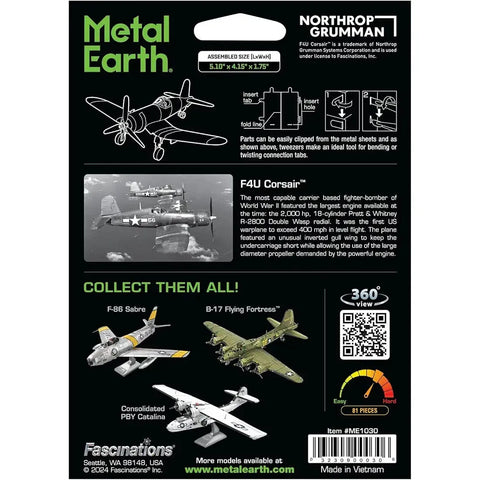World War II - F4U Corsair American Plane Figure Model Kit (1:74 Scale, Steel, Challenging Difficulty) - Fascinations - Metal Earth Series