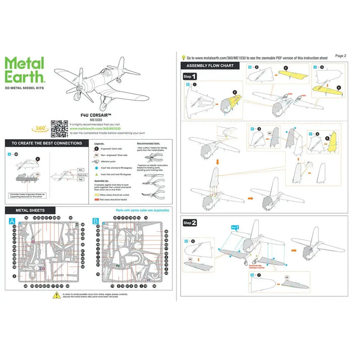 World War II - F4U Corsair American Plane Figure Model Kit (1:74 Scale, Steel, Challenging Difficulty) - Fascinations - Metal Earth Series