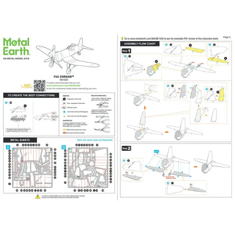 World War II - F4U Corsair American Plane Figure Model Kit (1:74 Scale, Steel, Challenging Difficulty) - Fascinations - Metal Earth Series