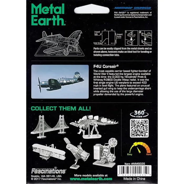 World War II - F4U Corsair American Plane Figure Model Kit (Steel, Moderate Difficulty) - Fascinations - Metal Earth Series