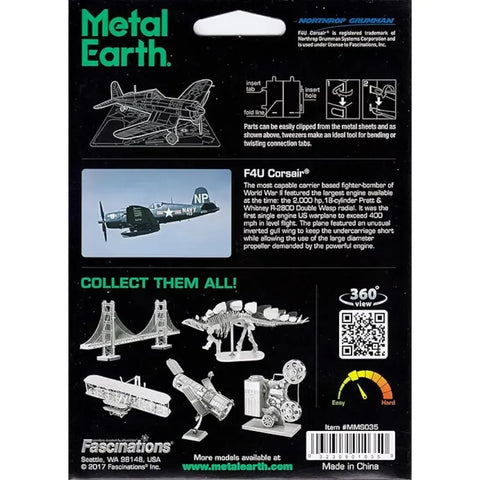 World War II - F4U Corsair American Plane Figure Model Kit (Steel, Moderate Difficulty) - Fascinations - Metal Earth Series