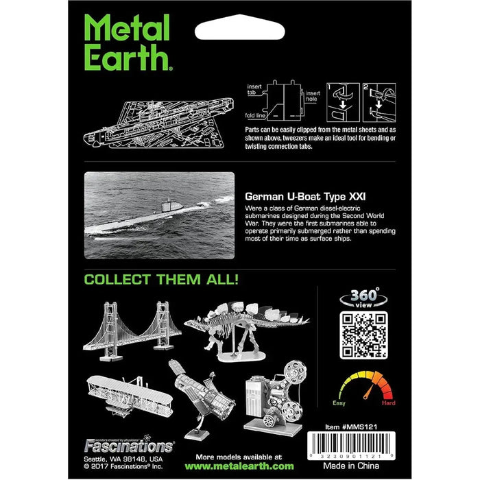 World War II - German U-Boat Type XXI Ship Figure Model Kit (1:74 Scale, Steel, Challenging Difficulty) - Fascinations - Metal Earth Series