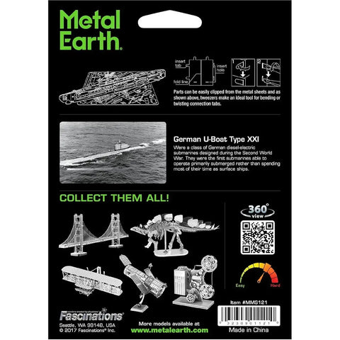 World War II - German U-Boat Type XXI Ship Figure Model Kit (1:74 Scale, Steel, Challenging Difficulty) - Fascinations - Metal Earth Series