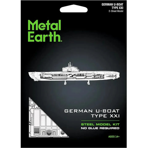 World War II - German U-Boat Type XXI Ship Figure Model Kit (1:74 Scale, Steel, Challenging Difficulty) - Fascinations - Metal Earth Series