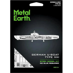 World War II - German U-Boat Type XXI Ship Figure Model Kit (1:74 Scale, Steel, Challenging Difficulty) - Fascinations - Metal Earth Series