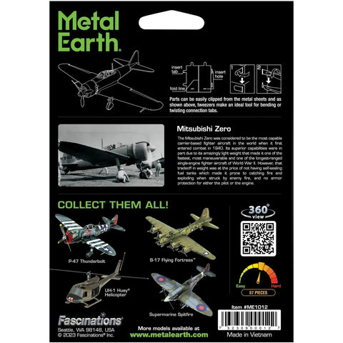 World War II [Imperial Japanese Navy] - Mitsubishi Zero (Colored) Plane 3D Figure Model Kit (1:76 Scale, Steel, Moderate Difficulty) - Fascinations - Metal Earth Series - (2023) - Image 3