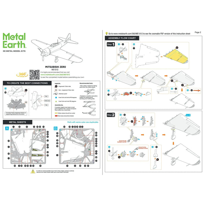 World War II [Imperial Japanese Navy] - Mitsubishi Zero (Colored) Plane 3D Figure Model Kit (1:76 Scale, Steel, Moderate Difficulty) - Fascinations - Metal Earth Series - (2023)