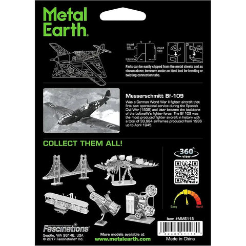 World War II - Messerschmitt Bf-109 German Plane Figure Model Kit (Steel, Moderate Difficulty) - Fascinations - Metal Earth Series