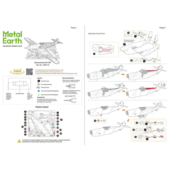 World War II - Messerschmitt Bf-109 German Plane Figure Model Kit (Steel, Moderate Difficulty) - Fascinations - Metal Earth Series
