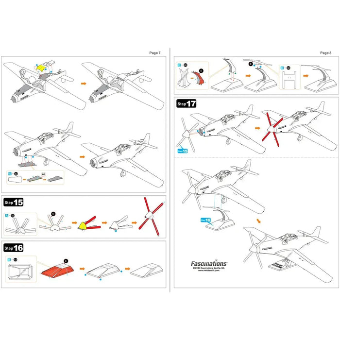 World War II - P-51D Mustang "Tuskegee Airmen" Plane Figure Model Kit (1:60 Scale, Steel, Challenging Difficulty) - Fascinations - Metal Earth Premium Series