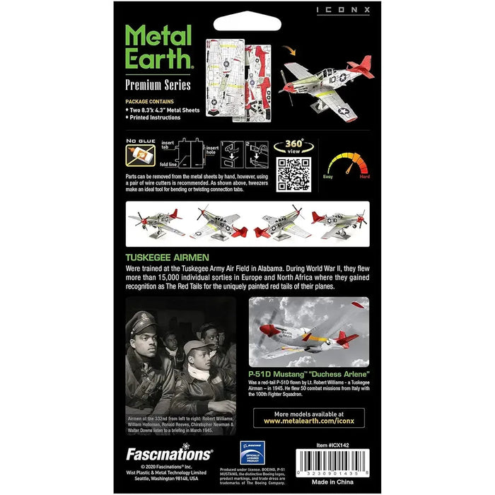 World War II - P-51D Mustang "Tuskegee Airmen" Plane Figure Model Kit (1:60 Scale, Steel, Challenging Difficulty) - Fascinations - Metal Earth Premium Series