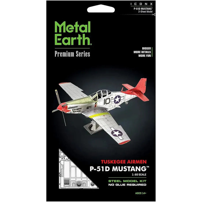 World War II - P-51D Mustang "Tuskegee Airmen" Plane Figure Model Kit (1:60 Scale, Steel, Challenging Difficulty) - Fascinations - Metal Earth Premium Series