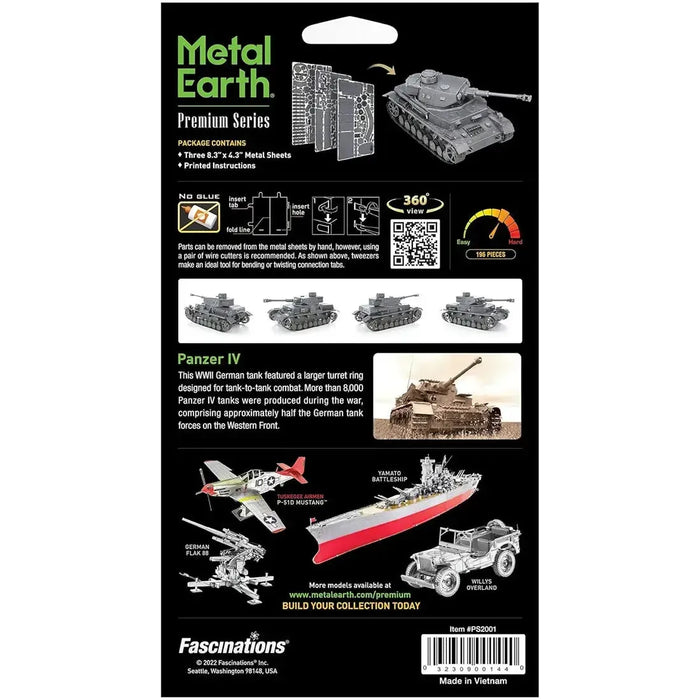 World War II - Panzer IV German Tank Figure Model Kit (1:50 Scale, Steel, Challenging Difficulty) - Fascinations - Metal Earth Premium Series