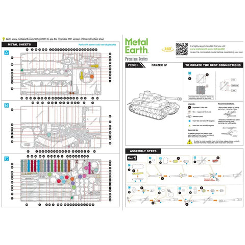 World War II - Panzer IV German Tank Figure Model Kit (1:50 Scale, Steel, Challenging Difficulty) - Fascinations - Metal Earth Premium Series