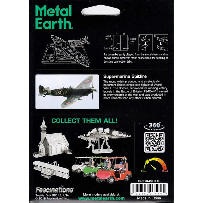 World War II - Supermarine Spitfire British Plane Figure Model Kit (Steel, Easy Difficulty) - Fascinations - Metal Earth Series