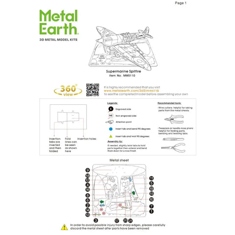 World War II - Supermarine Spitfire British Plane Figure Model Kit (Steel, Easy Difficulty) - Fascinations - Metal Earth Series