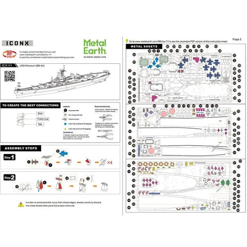 World War II [The United States Navy] - Unpainted USS Missouri BB-63 Battleship Figure Model Kit (Steel, Expert Difficulty) - Fascinations - Metal Earth Premium Series