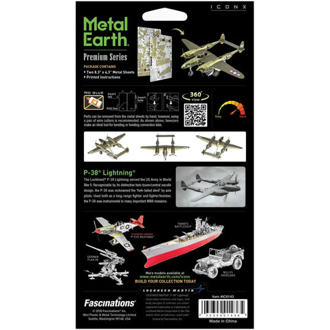 World War II [United States Army Air Forces] - Lockheed Martin P-38 Lightning Fighter Aircraft 3D Figure Model Kit (1:79 Scale, Steel, Moderate Difficulty) - Fascinations - Metal Earth Premium Series - (2023) - Image 3
