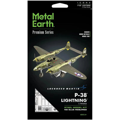 World War II [United States Army Air Forces] - Lockheed Martin P-38 Lightning Fighter Aircraft 3D Figure Model Kit (1:79 Scale, Steel, Moderate Difficulty) - Fascinations - Metal Earth Premium Series - (2023)