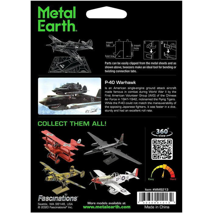 World War II [United States Army Air Forces] - P-40 Warhawk Fighter Aircraft Figure Model Kit (1:88 Scale, Steel, Moderate Difficulty) - Fascinations - Metal Earth Series - (2023)