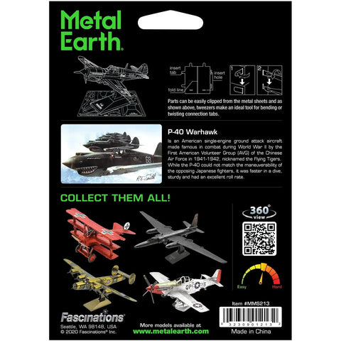 World War II [United States Army Air Forces] - P-40 Warhawk Fighter Aircraft Figure Model Kit (1:88 Scale, Steel, Moderate Difficulty) - Fascinations - Metal Earth Series - (2023) - Image 3