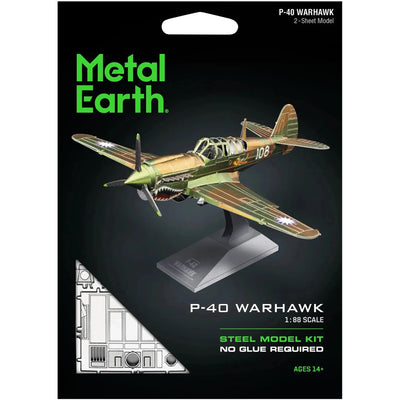 World War II [United States Army Air Forces] - P-40 Warhawk Fighter Aircraft Figure Model Kit (1:88 Scale, Steel, Moderate Difficulty) - Fascinations - Metal Earth Series - (2023)