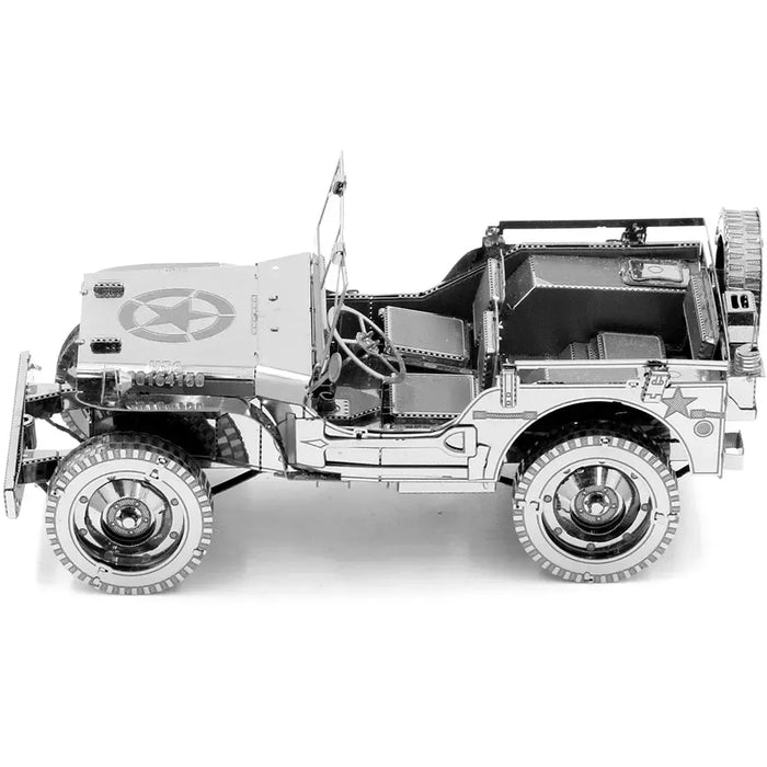 World War II - Unpainted Willys Overland Jeep Car Figure Model Kit (Steel, Challenging Difficulty) - Fascinations - Metal Earth Premium Series