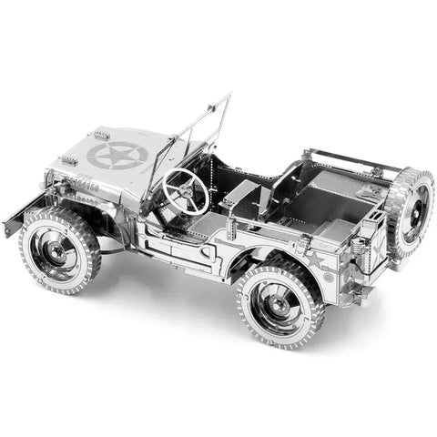 World War II - Unpainted Willys Overland Jeep Car Figure Model Kit (Steel, Challenging Difficulty) - Fascinations - Metal Earth Premium Series