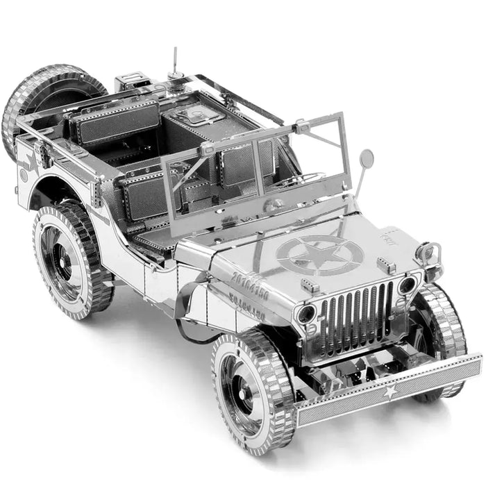 World War II - Unpainted Willys Overland Jeep Car Figure Model Kit (Steel, Challenging Difficulty) - Fascinations - Metal Earth Premium Series