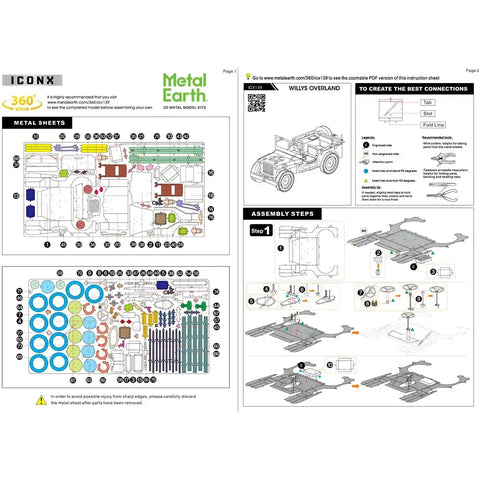 World War II - Unpainted Willys Overland Jeep Car Figure Model Kit (Steel, Challenging Difficulty) - Fascinations - Metal Earth Premium Series