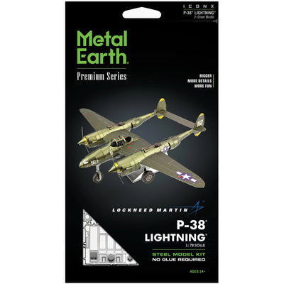 World War II [United States Army Air Forces] - Lockheed Martin P-38 Lightning Fighter Aircraft 3D Figure Model Kit (1:79 Scale, Steel, Moderate Difficulty) - Fascinations - Metal Earth Premium Series - (2023)