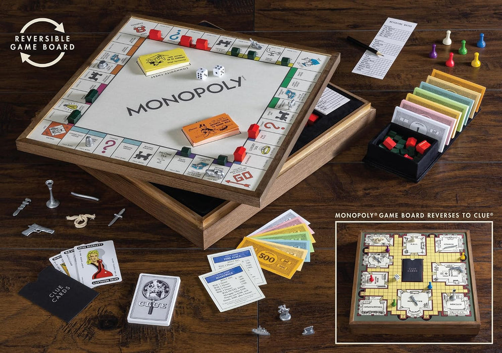 Monopoly and Clue - 2-in-1 Deluxe Vintage Wood Board Game Set (40902)
