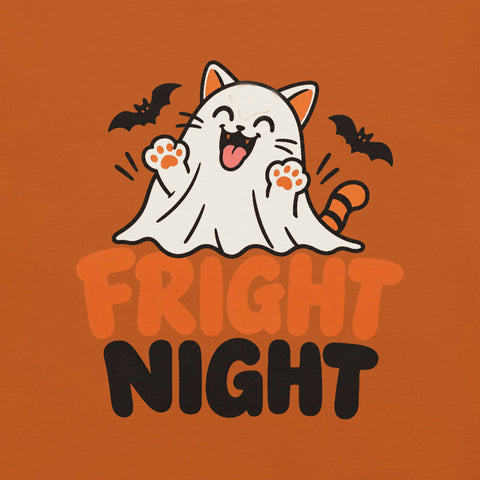 Fright Night T-Shirt - Cute Halloween Ghost Cat and Bats Graphic Tee - Image 10