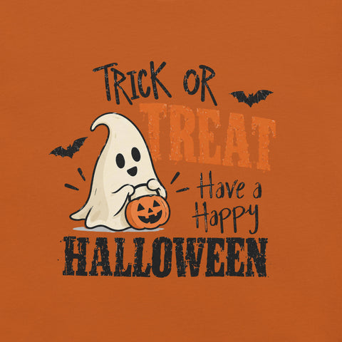 Trick or Treat Have a Happy Halloween T-Shirt - Cute Ghost and Pumpkin Graphic Tee - Image 2